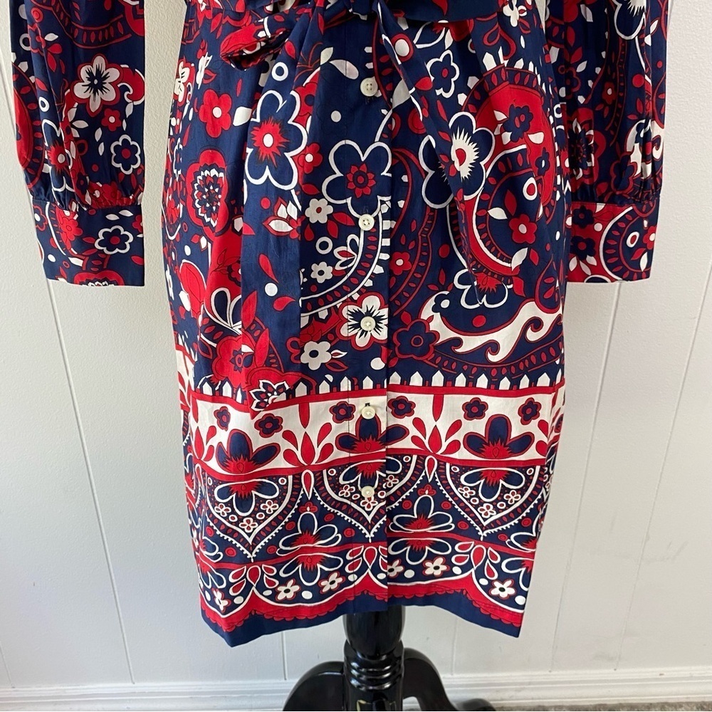 NWT Talbots Paisley Poplin Shirt Dress Size 2P Red Blue Old Money Cotton Belted - Picture 9 of 15